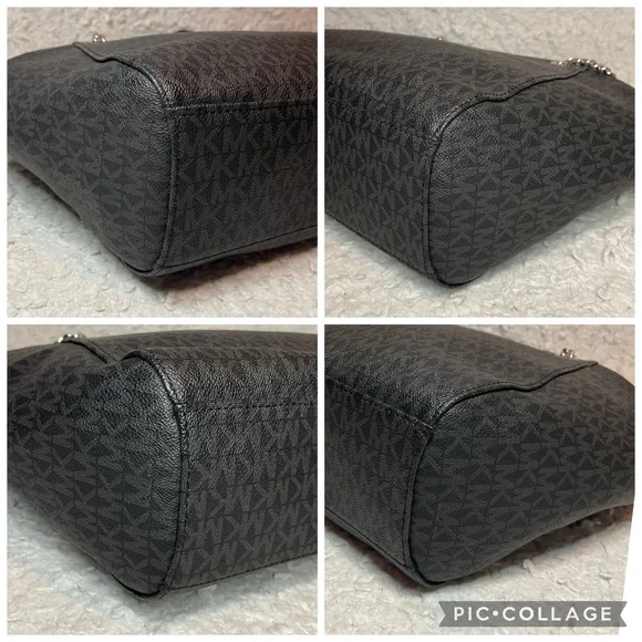 Michael Kors Jet Set Large Monogram Shoulder Bag Tote & Studded Wallet Set Black - Picture 10 of 17